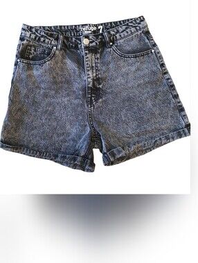 refuge Black Acid Wash Denim Shorts